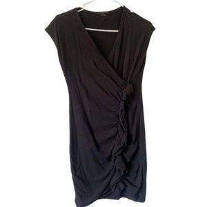 Theory Black Body Con Short Sleeve Ruffle Mini Dress Size S Women